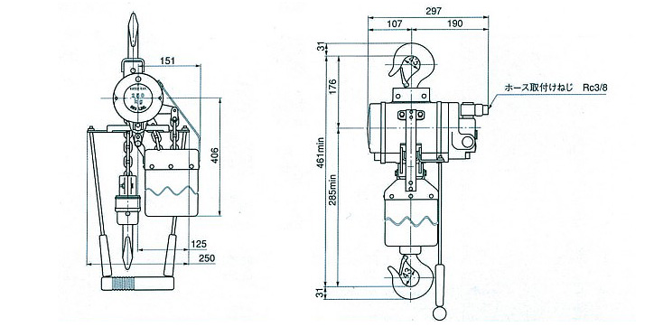 RHL-500\RHL-500拉杆式气动葫芦尺寸参数